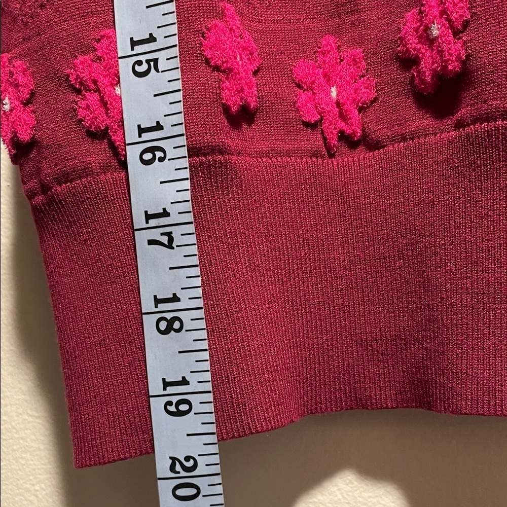Kate Spade NY Mainline Marker Maroon with Pink Floral Puff Design Sweater - Picture 4 of 11